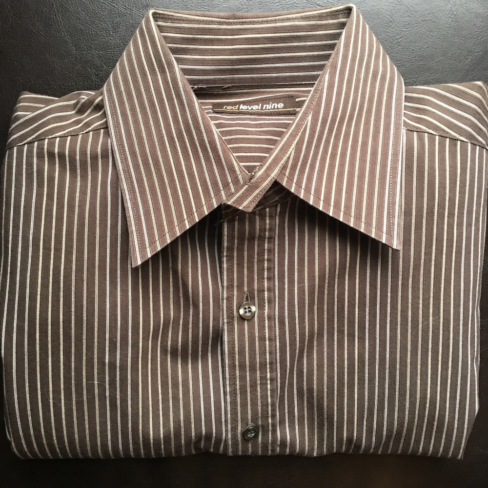 RED LEVEL NINE Mens Dress Shirt Striped Brown Siz